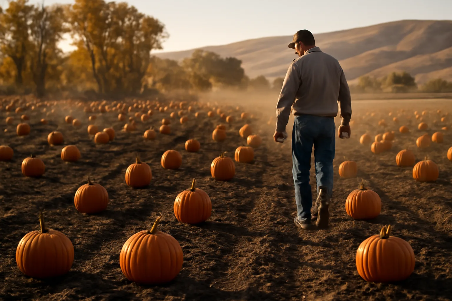 Idaho pumpkin patch field in late afternoon Treasure Valley light