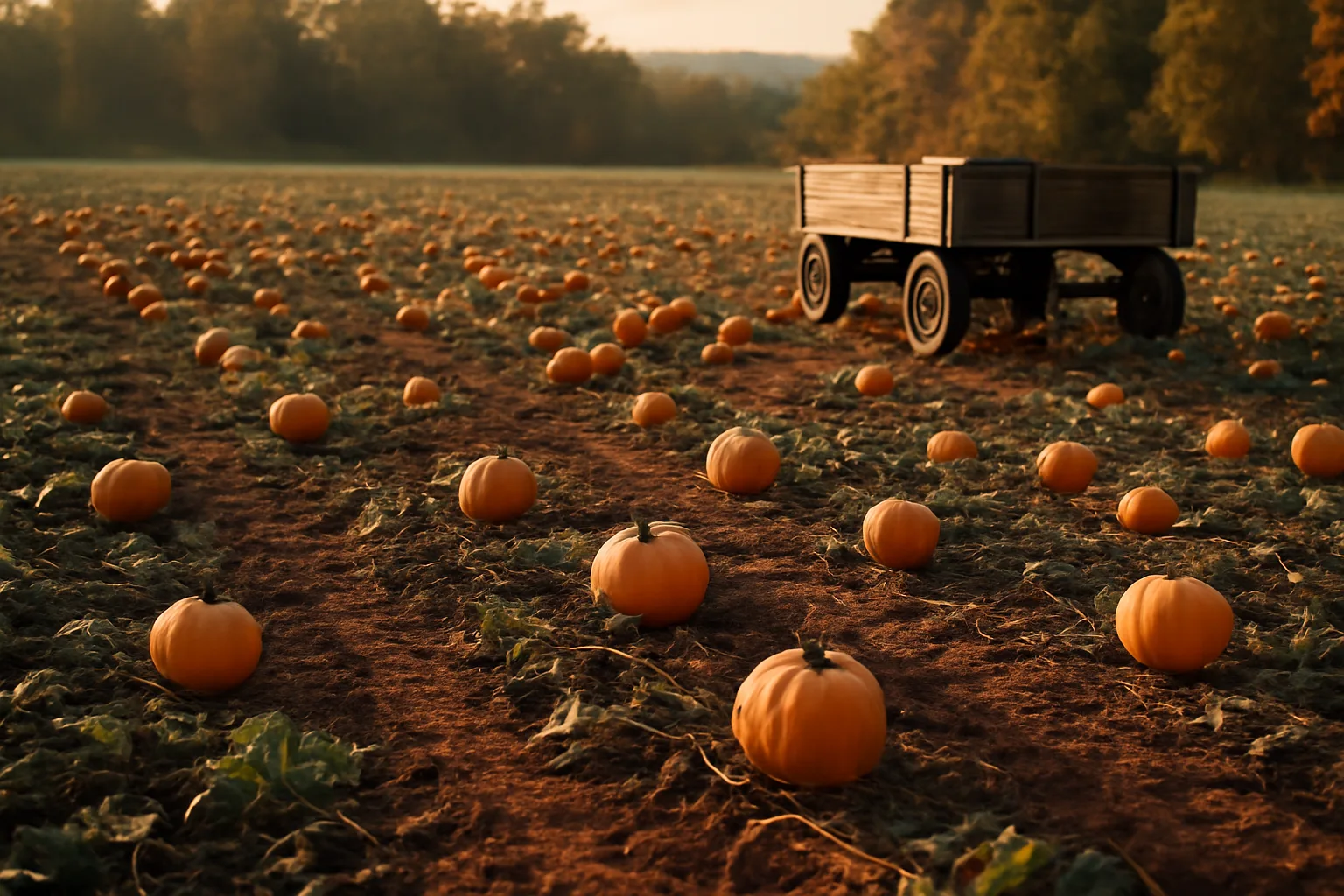 Orange pumpkins on red Georgia clay in October light